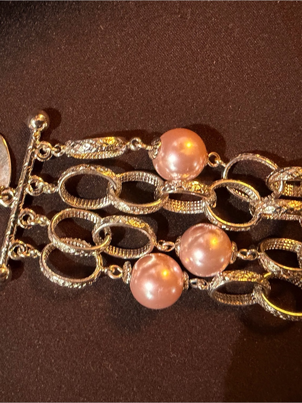 Gold Chain Bracelet with Coral Pink Pearl Accents - Women Jewelry